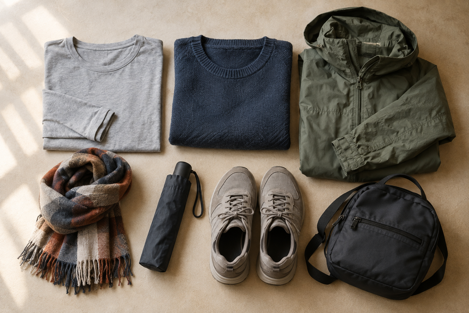 AI-generated image of practical November clothing layers