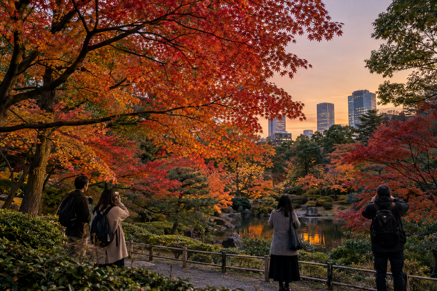 AI-generated image of late-autumn foliage in a generic Tokyo garden