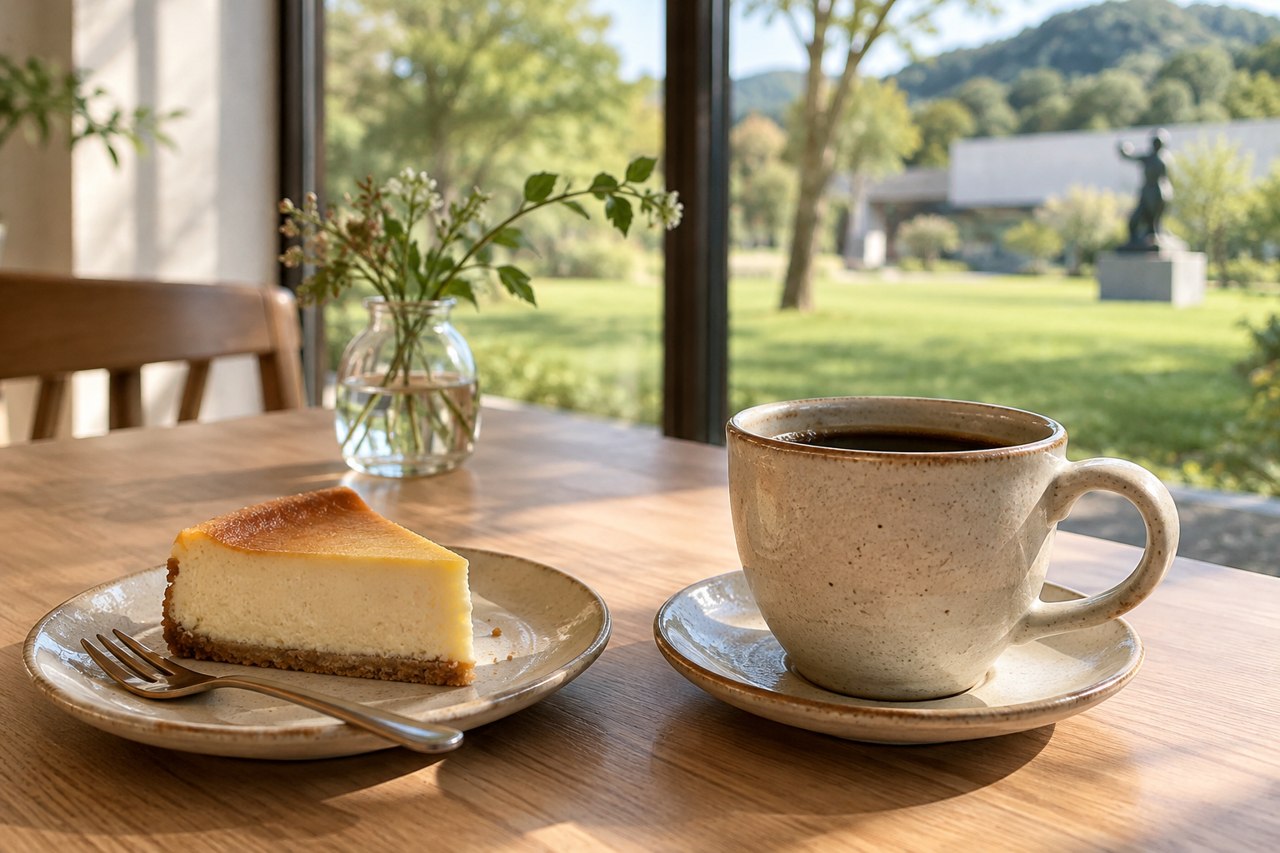 Concept of coffee and cheesecake
