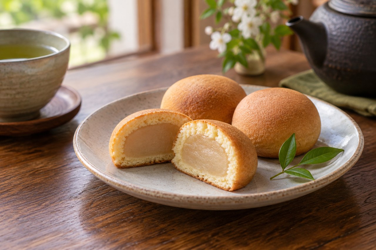 Concept of small cakes with white-bean filling
