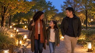 Family enjoying a conceptual autumn park evening