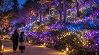 Conceptual illuminated wooded hillside; not the actual park