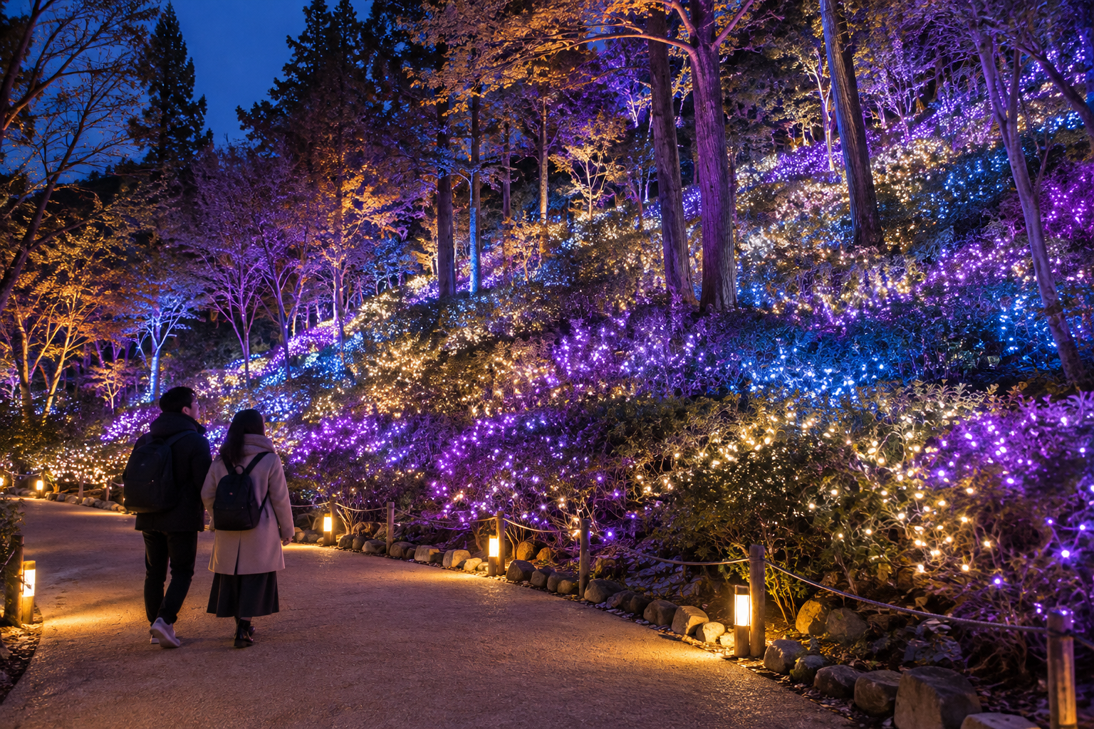 Conceptual illuminated wooded hillside; not the actual park