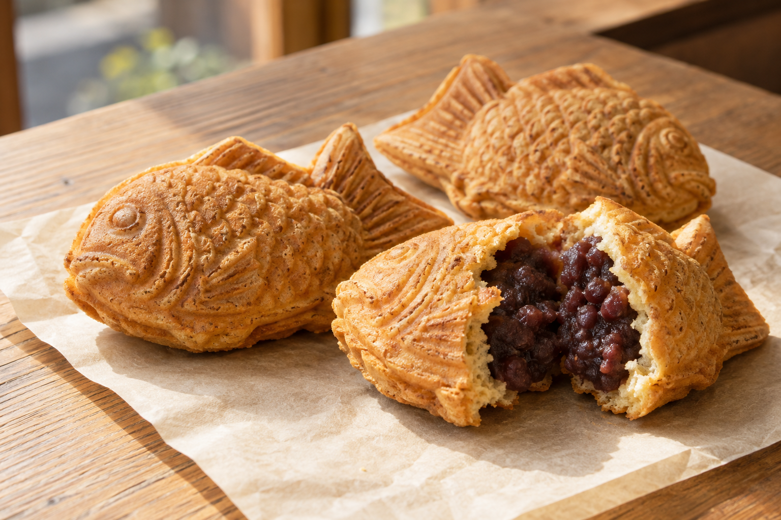 Generic golden taiyaki with dark red-bean filling