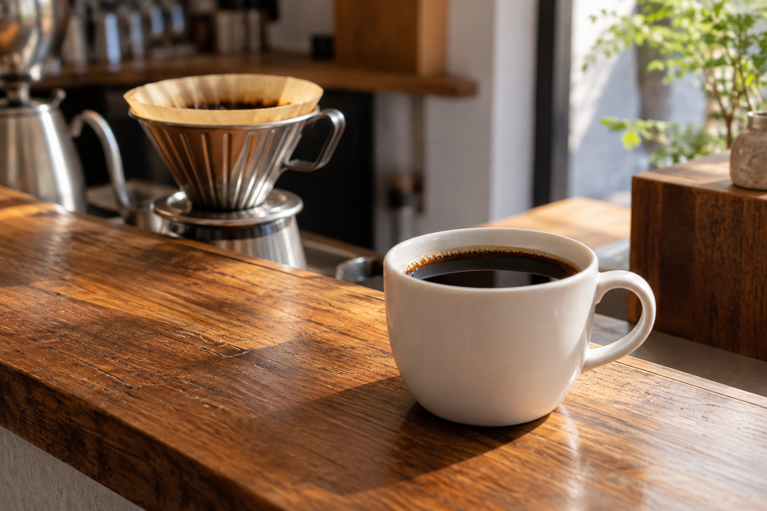 Black filter coffee in an unbranded ceramic cup