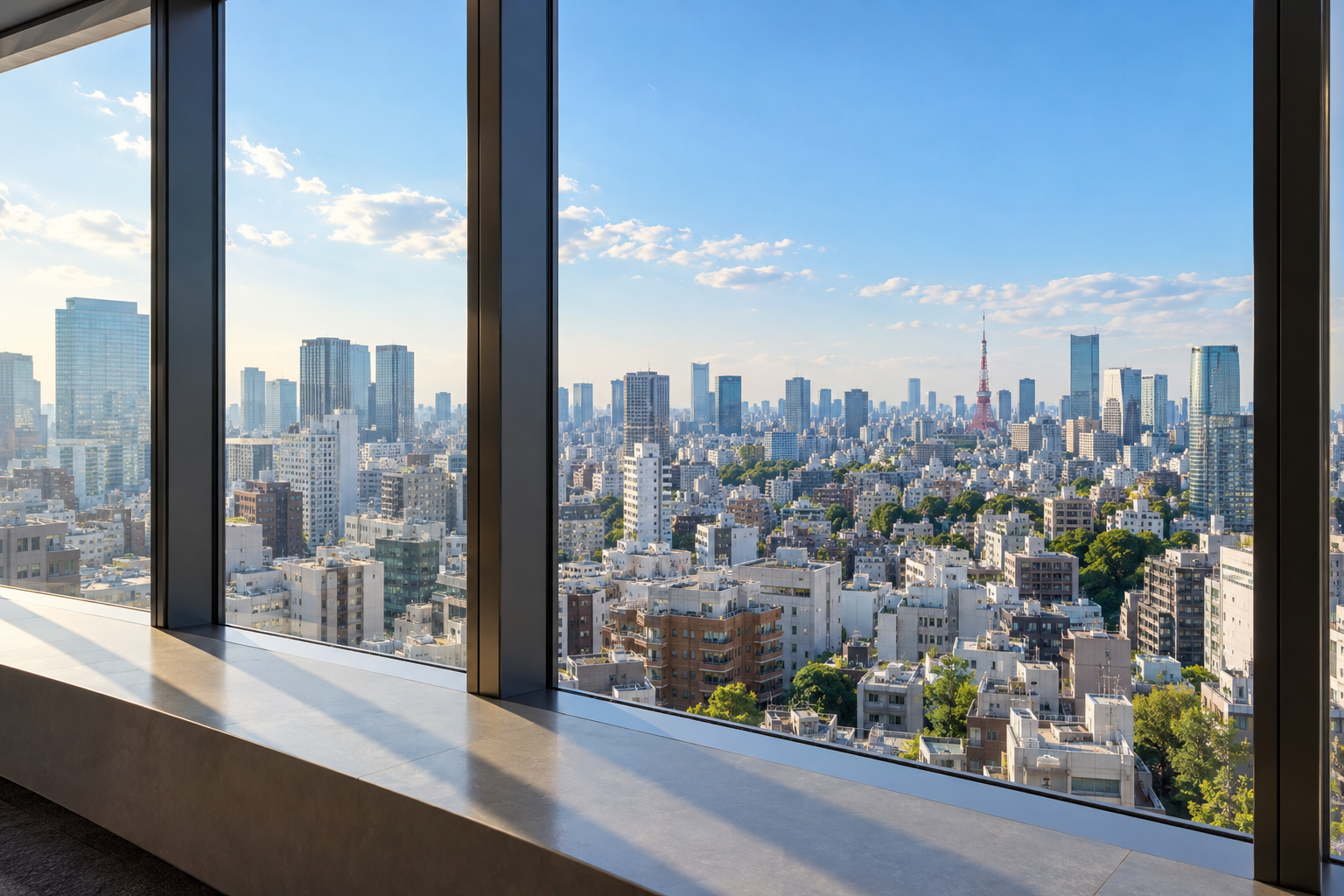 A conceptual high-floor view of a Tokyo-like skyline