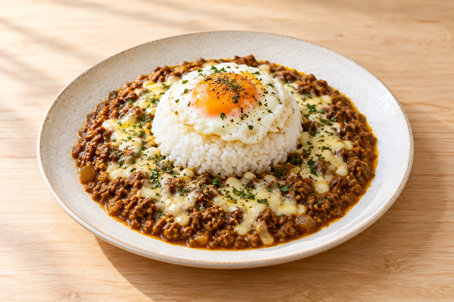 Concept of keema curry with cheese