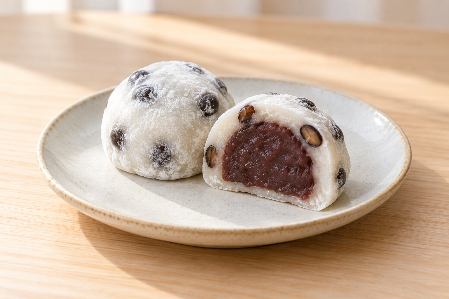 Concept of bean-studded daifuku mochi