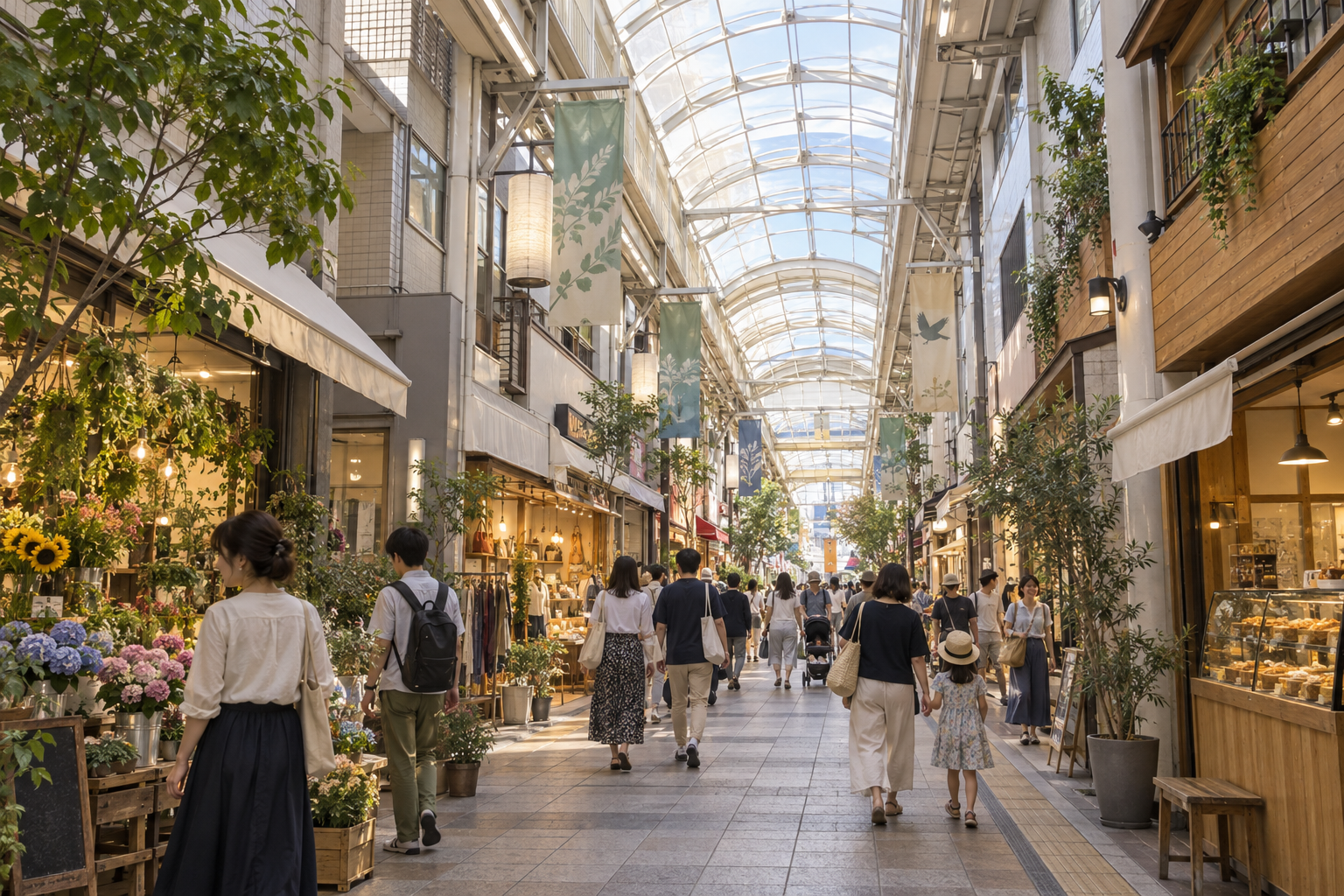 Concept of a roofed shopping street
