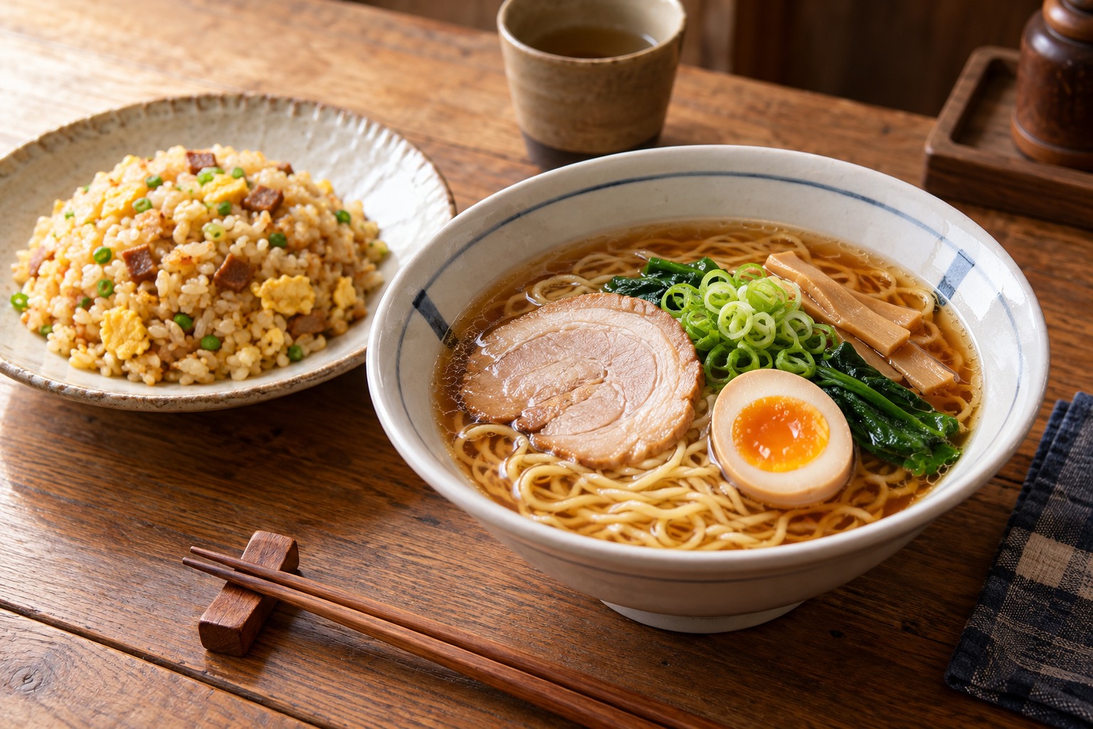 Ramen with a small portion of fried rice