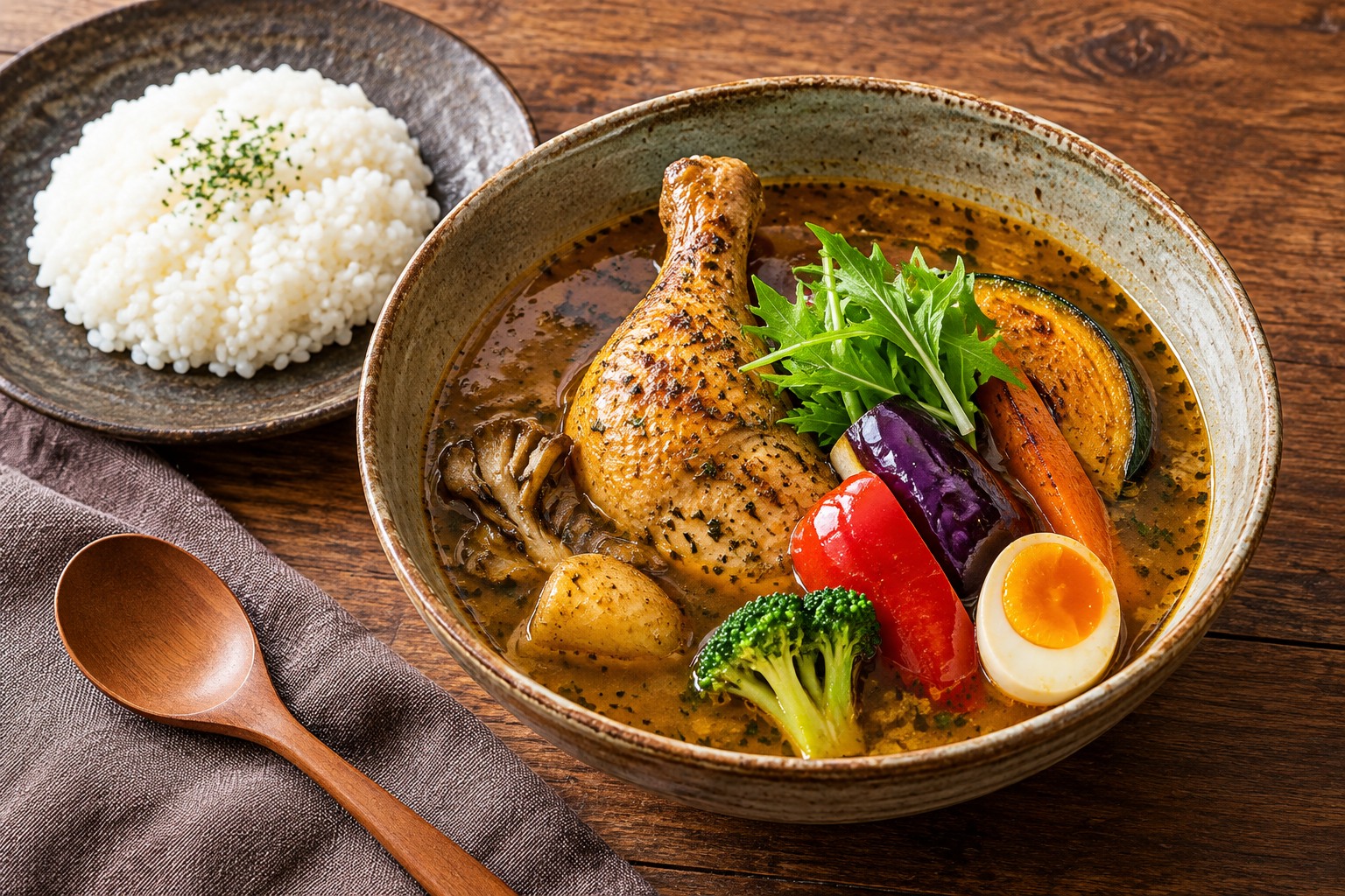 Soup curry and a separate bowl of rice
