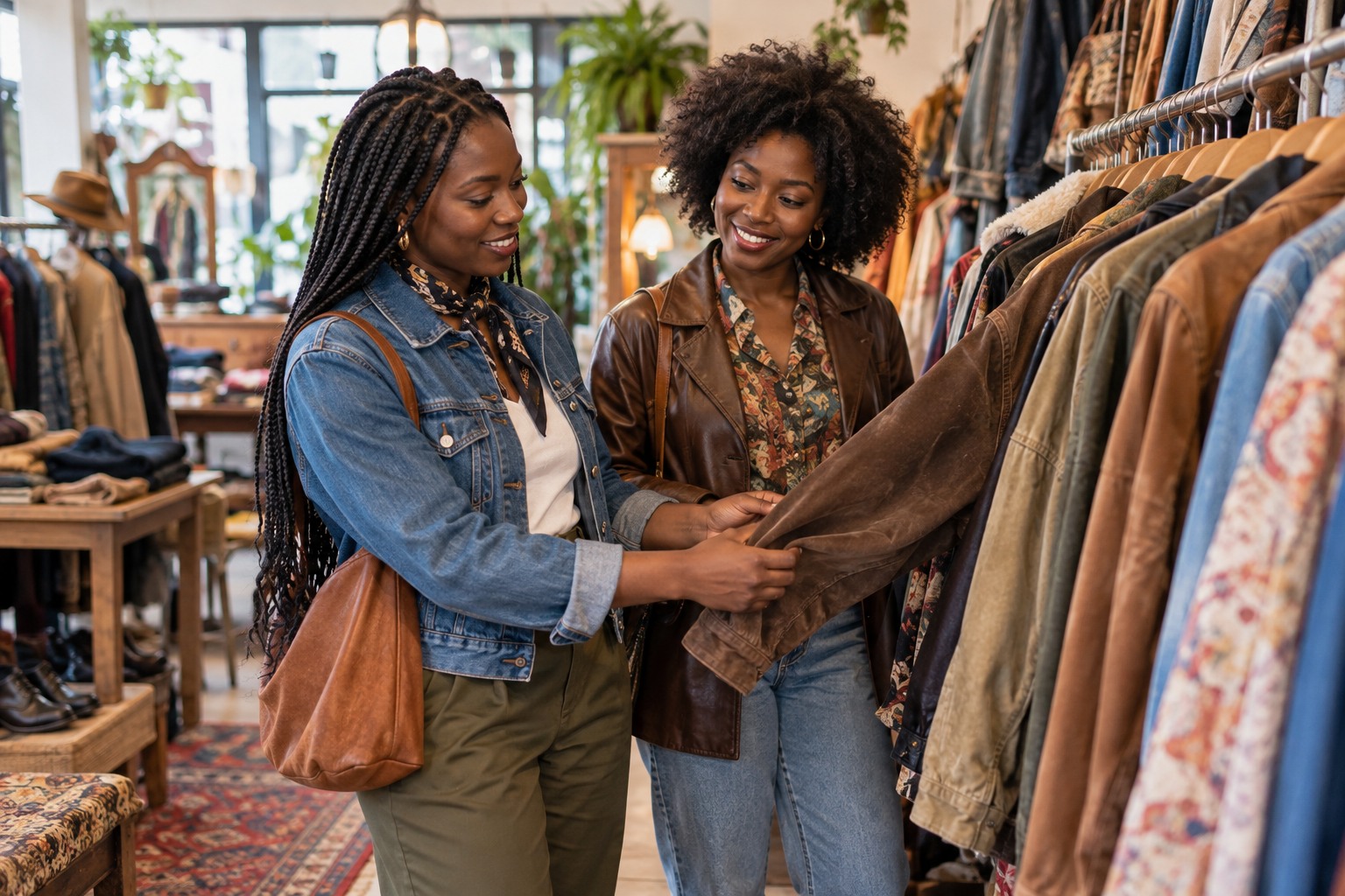 Visitors browsing secondhand clothes