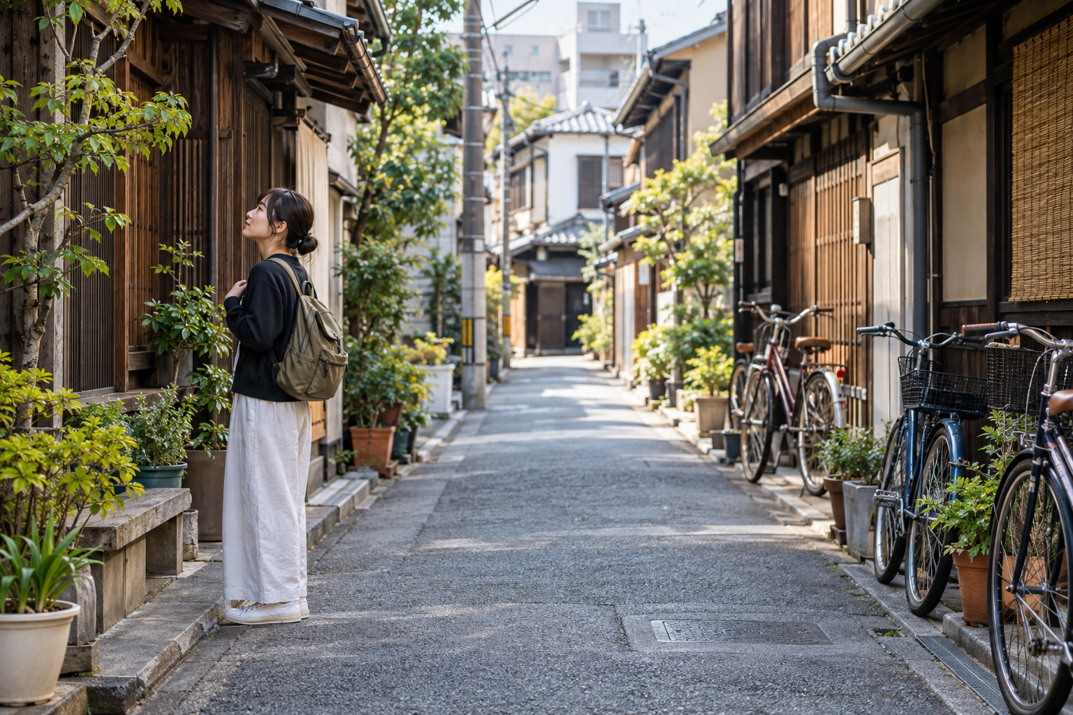 An adult walking on a quiet lane